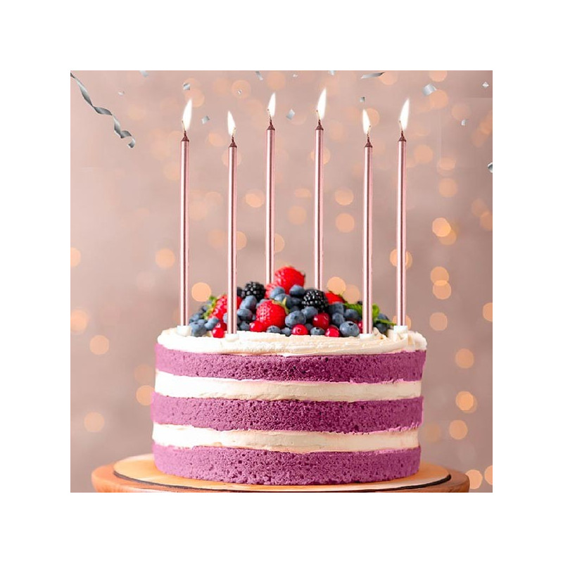 Bougie gâteau anniversaire chiffre 40 coloris rose gold sur pic