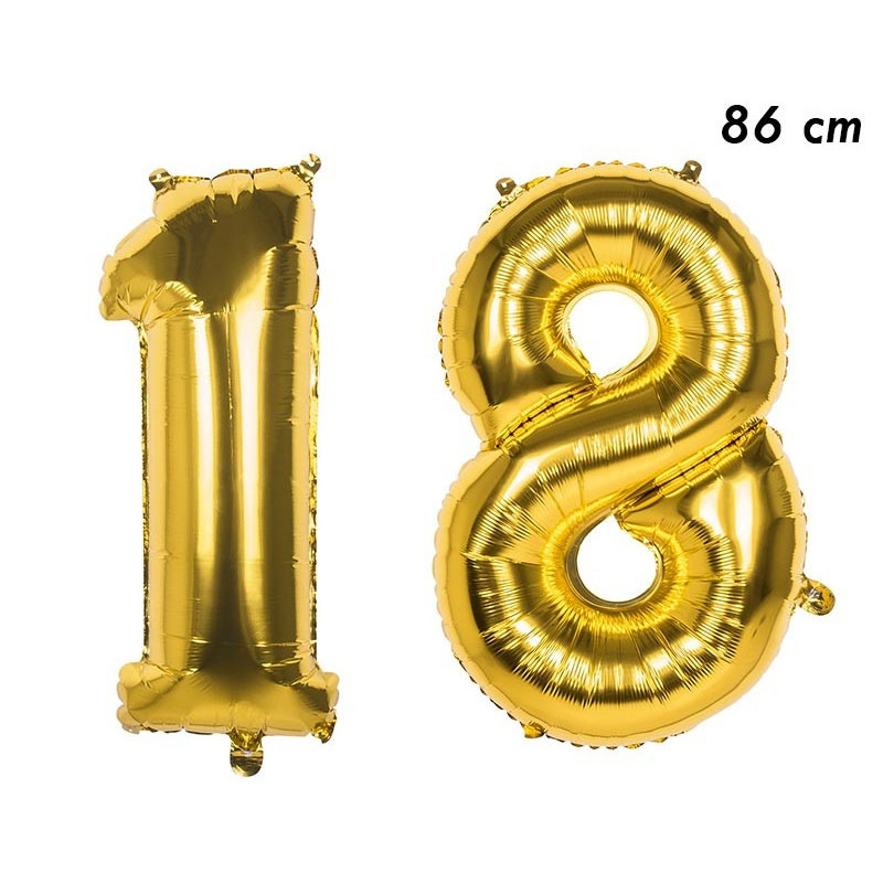 Ballons Age 18 ans Or 86cm - gonflage air ou hélium