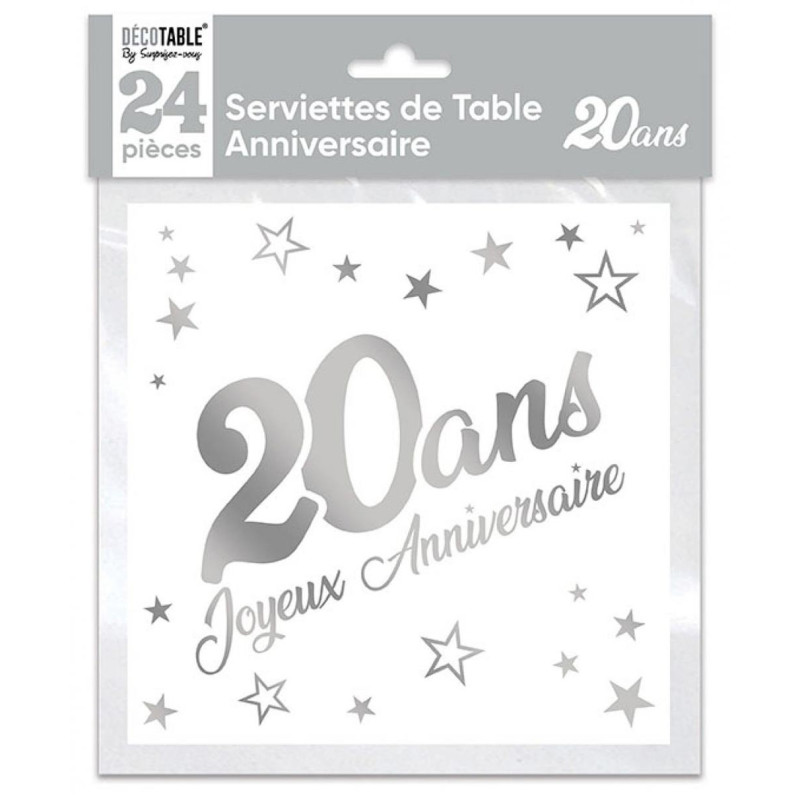 Serviettes Anniversaire40th Birthday - Blanc/Or - Lot de 20