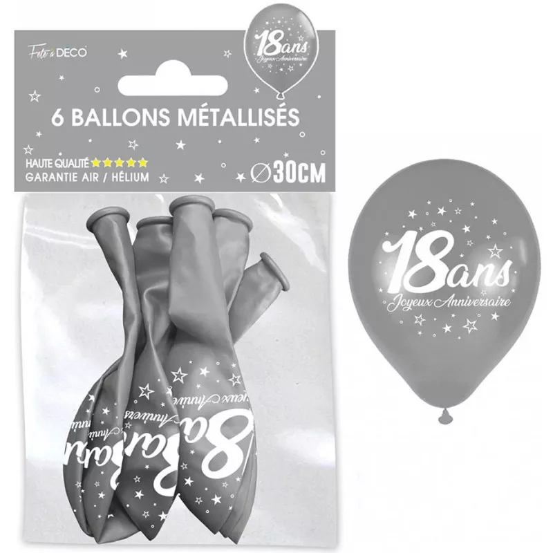 Ballon 18 ans Argent Anniversaire x6