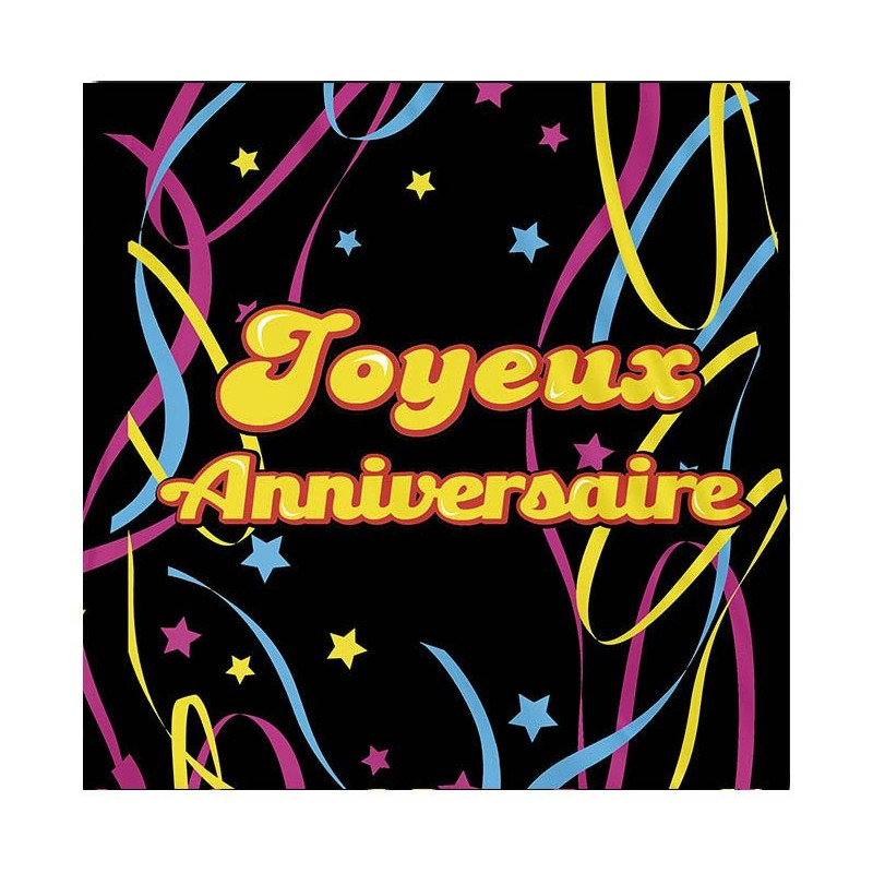 16 Serviettes en papier Joyeux Anniversaire multicolores 33 x 33