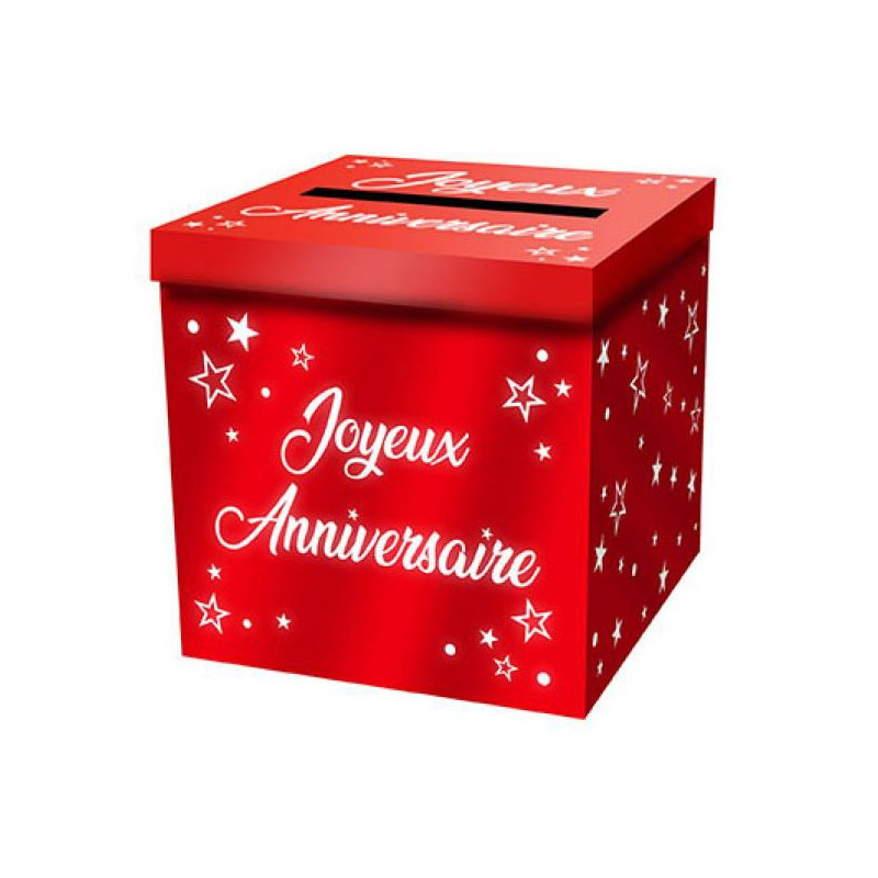 Urne Joyeux Anniversaire Rouge en carton 20x20x20cm