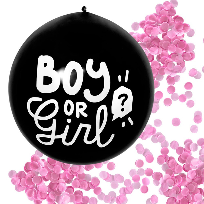 Ballon noir fille ou garçon (confettis roses)