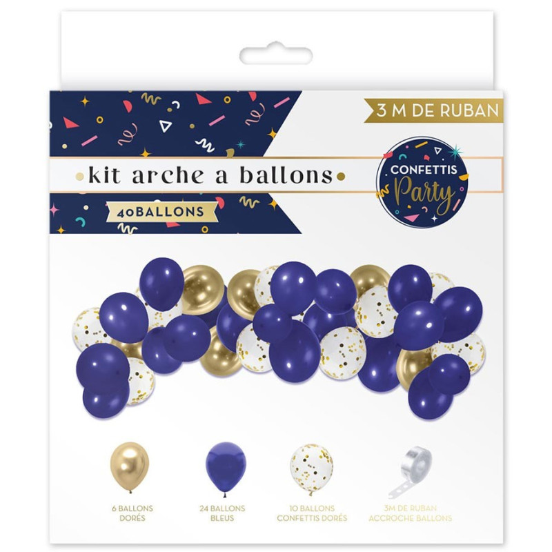 Arche Ballon Anniversaire Bleu, 122 pcs Bleu Nude Doré Ballons