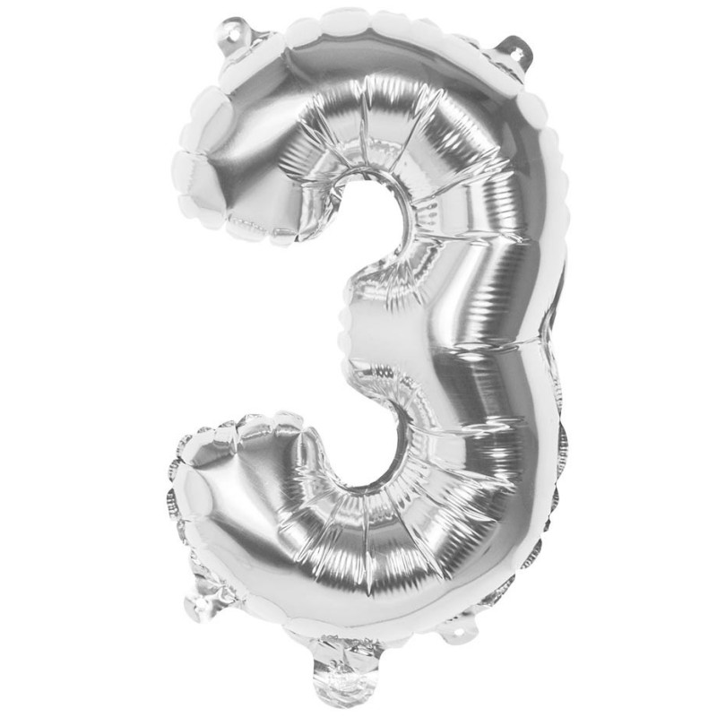 Ballon Aluminium Chiffre 3 Argent 36 cm - déco