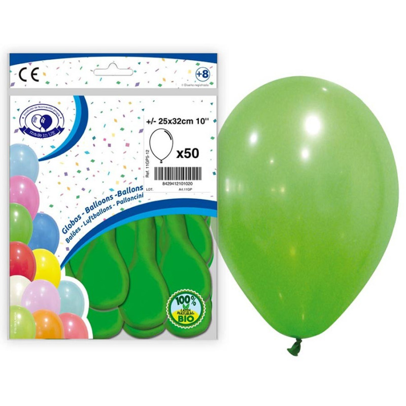 50 Ballons coloris vert 25 cm pas chers