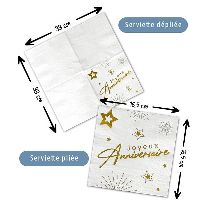 Serviette Joyeux Anniversaire Blanc/Argent (lot de 10) : Serviette de table  Anniversaire sur Sparklers Club