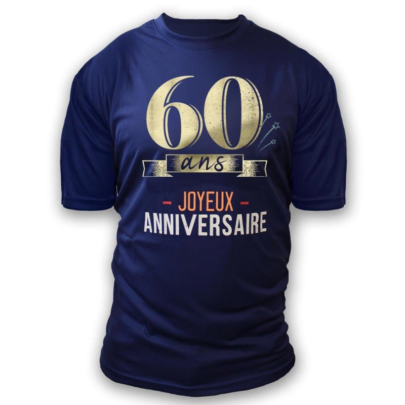 Tee Shirt Anniversaire 60 ans Bleu/Or à signer