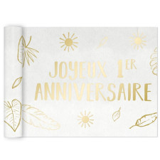 Chemin de table anniversaire 1 an blanc et or