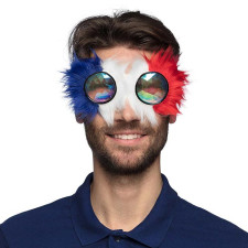 Lunettes bleu blanc rouge avec fourrure