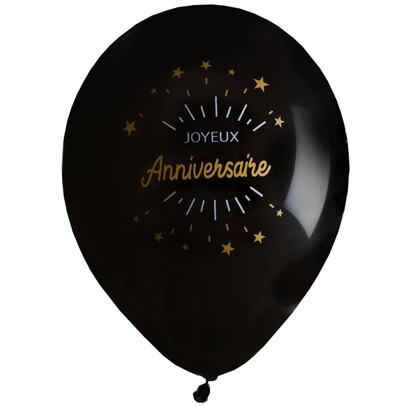 Ballon Joyeux Anniversaire Noir/Or x8