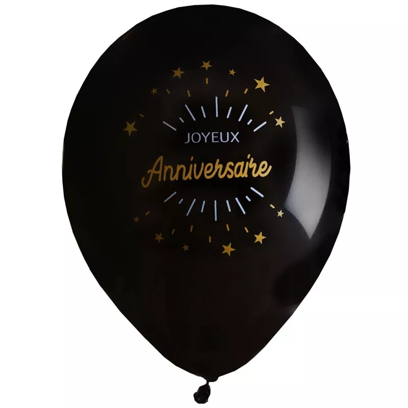 Ballon Joyeux Anniversaire Noir Or x8 Tralala F tes.fr